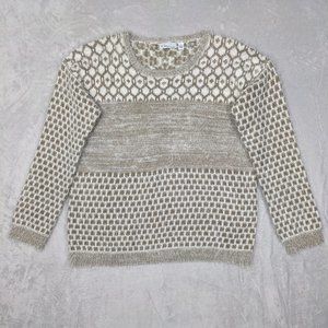 Kim Rogers Womens Sweater Size XL ~ Tan Eyelash Long Sleeve Pull over Crew Neck
